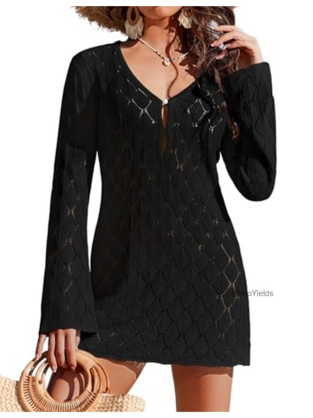 Women's Crochet Swimsuit Coverup Long Sleeve 2026 Vacation Beach
